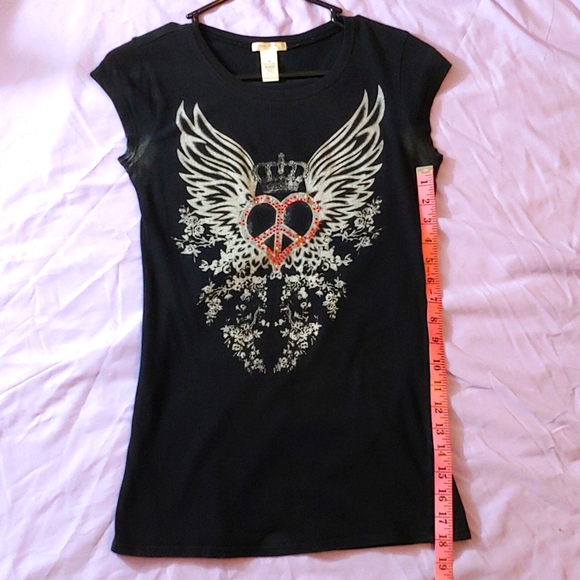 VINTAGE WINGS/HEART RHINESTONE BLACK SLEEVELESS SHIRT * SIZE M - Picture 5 of 6